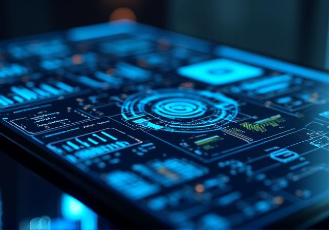 Modern futuristic sales dashboard with glowing AI analytics data